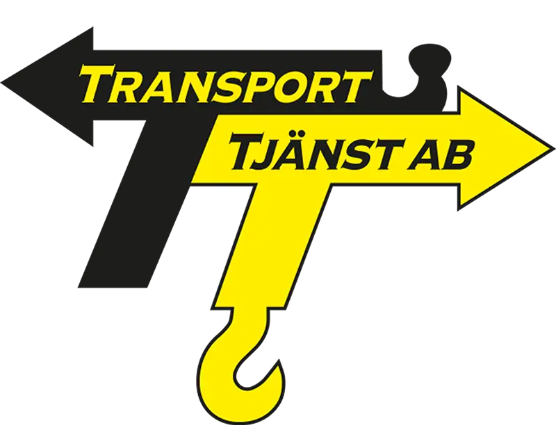 Transporttjänst AB:s logotyp med gul och svart kran och texten ”Transport Tjänst AB”